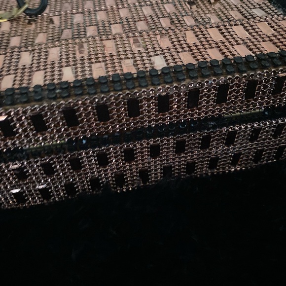 Rose Gold and Black Dress Box Purse with Black Handle, Mirror Inside - Picture 13 of 15